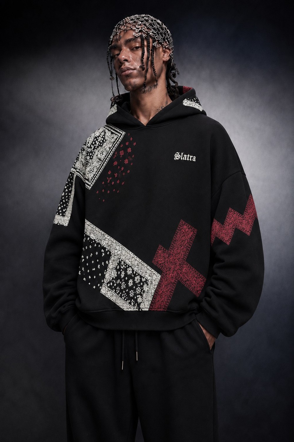 Erkek Siyah Slatdose Oversize Hoodie