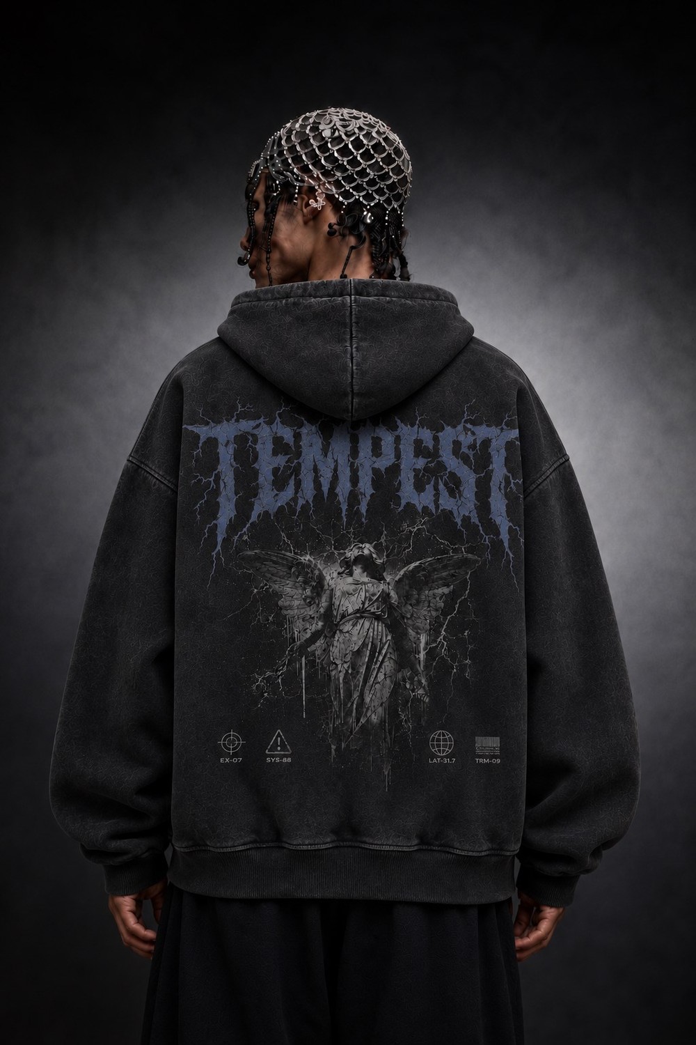 Erkek Siyah Tempest Özel Yıkamalı Oversize Hoodie