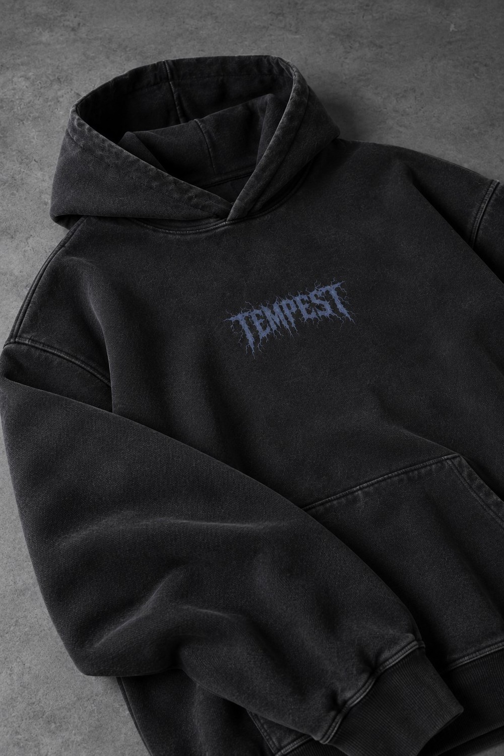 Erkek Siyah Tempest Özel Yıkamalı Oversize Hoodie