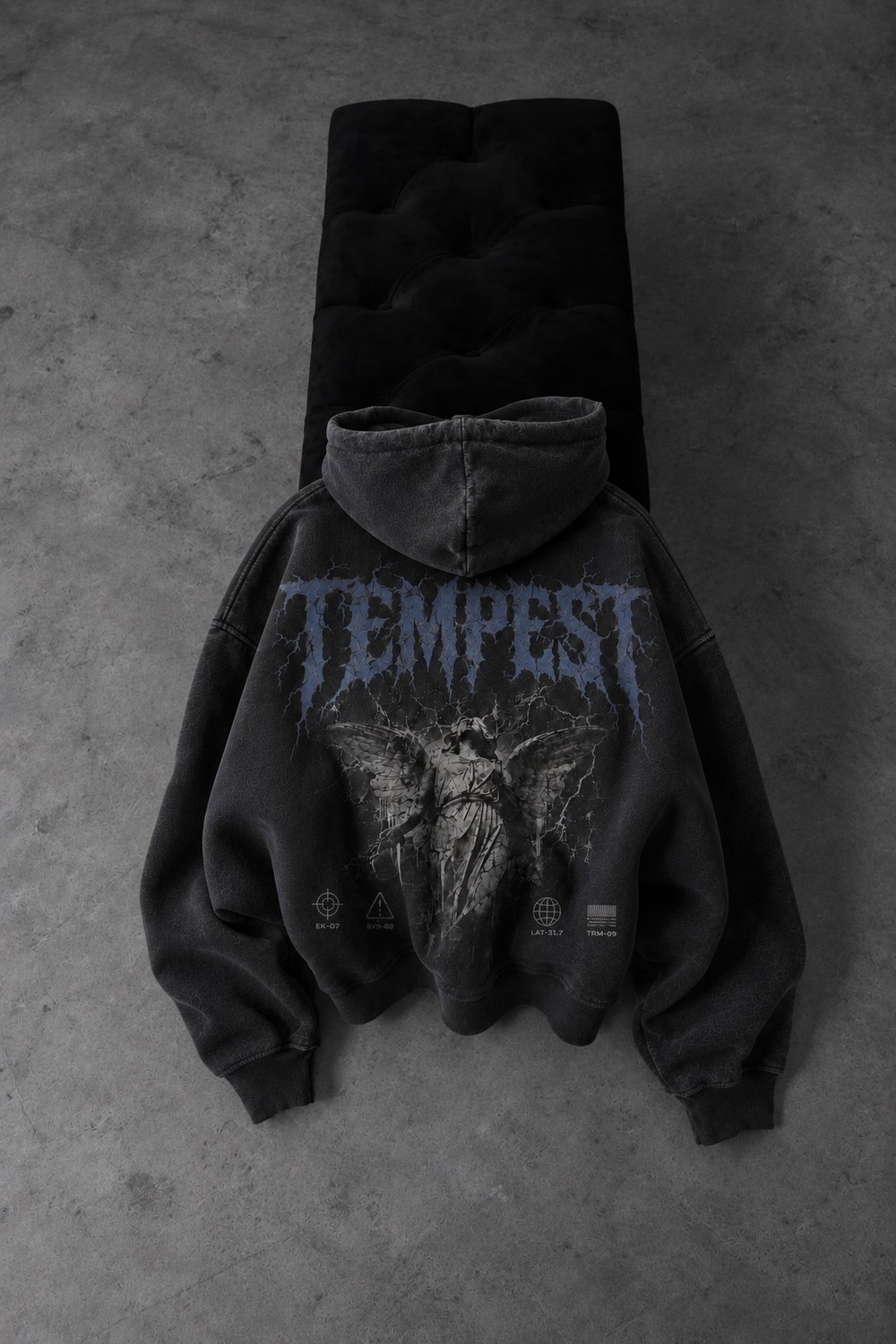 Erkek Siyah Tempest Özel Yıkamalı Oversize Hoodie