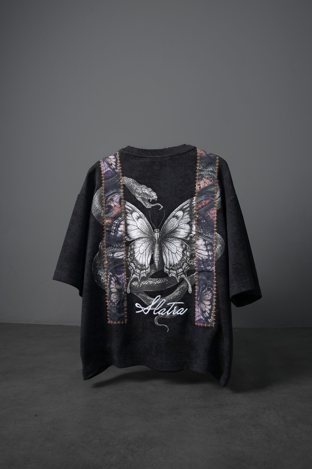 Erkek Siyah Trace Patch Box Fit Yıkama Efektli Tshirt