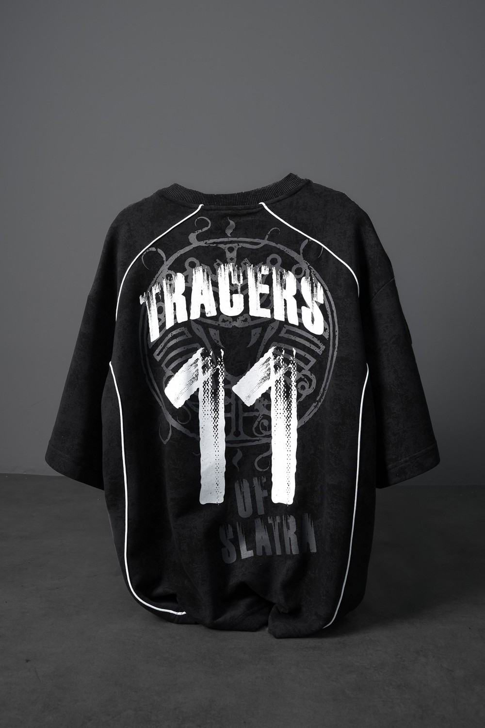 Erkek Siyah Tracers 11 Baskılı Yıkama Efektli Oversize Tshirt