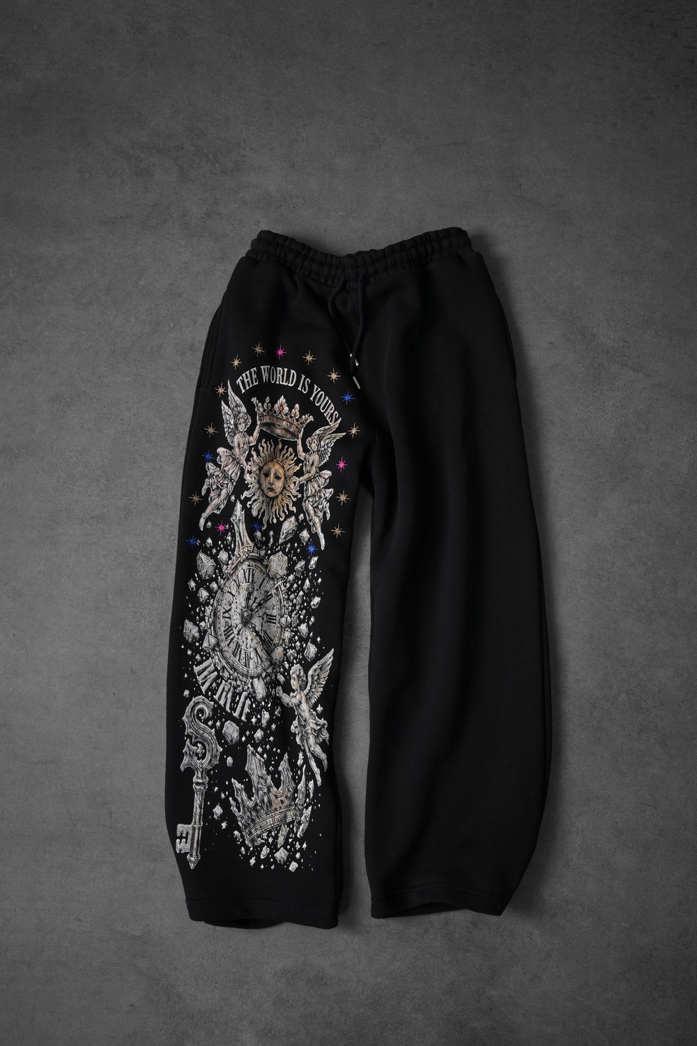 Erkek Siyah Universal Nakışlı Baggy Eşofman
