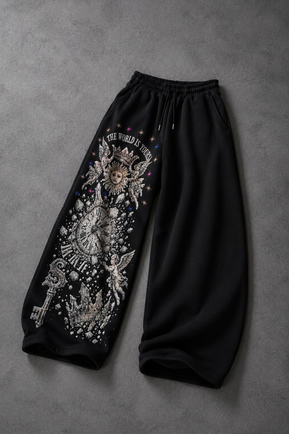 Erkek Siyah Universal Nakışlı Baggy Eşofman
