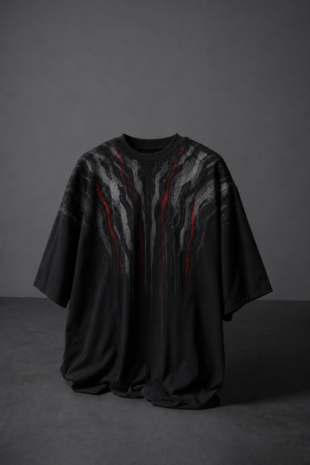 Erkek Siyah Vein Baskılı Oversize Tshirt