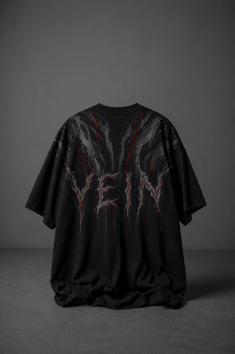 Erkek Siyah Vein Baskılı Oversize Tshirt