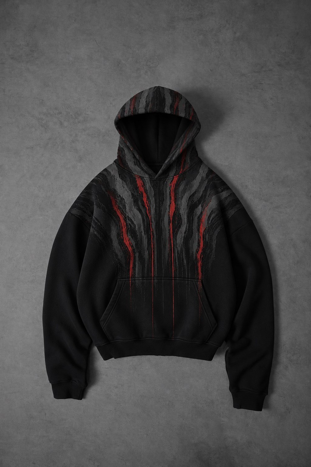 Erkek Siyah Vein Oversize Hoodie