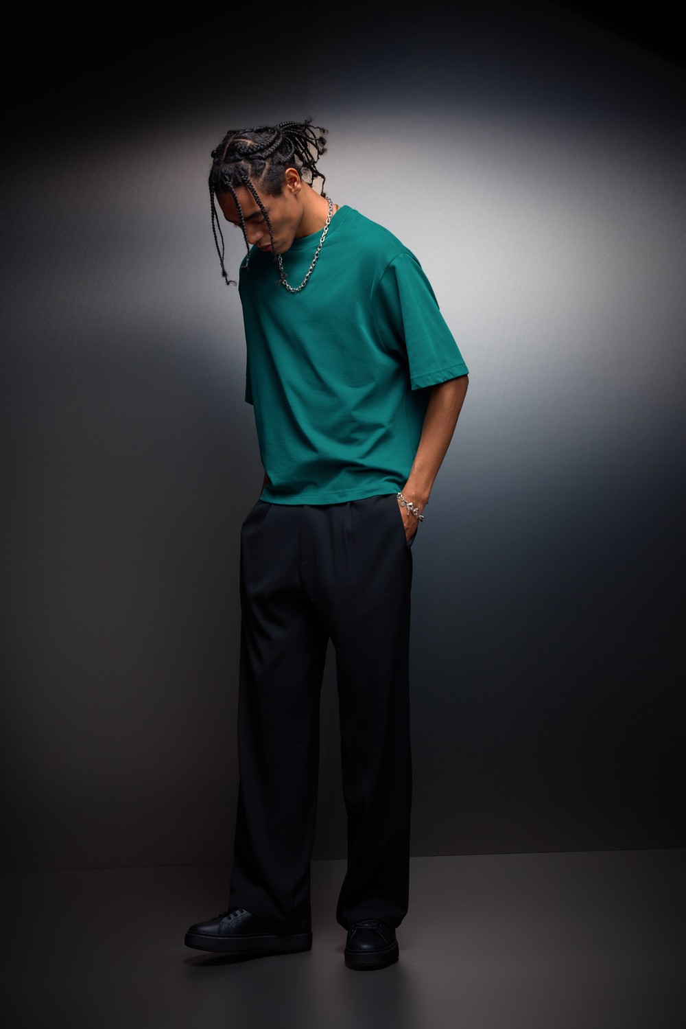 Erkek Slatra Yeşili Boxy Fit Basic Tshirt