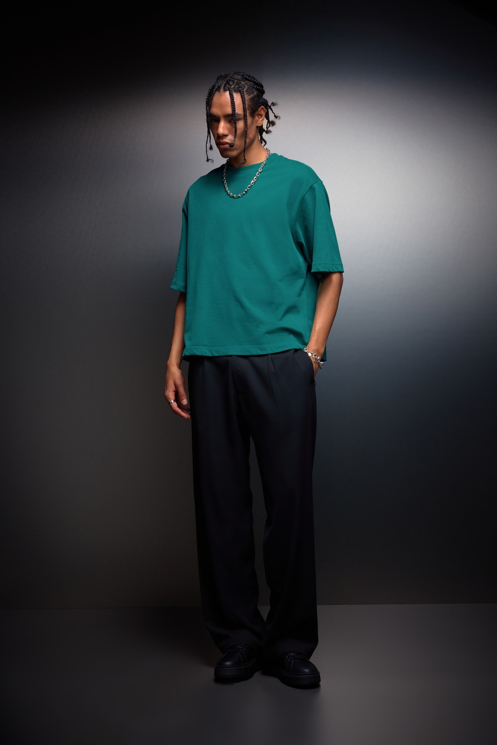 Erkek Slatra Yeşili Boxy Fit Basic Tshirt