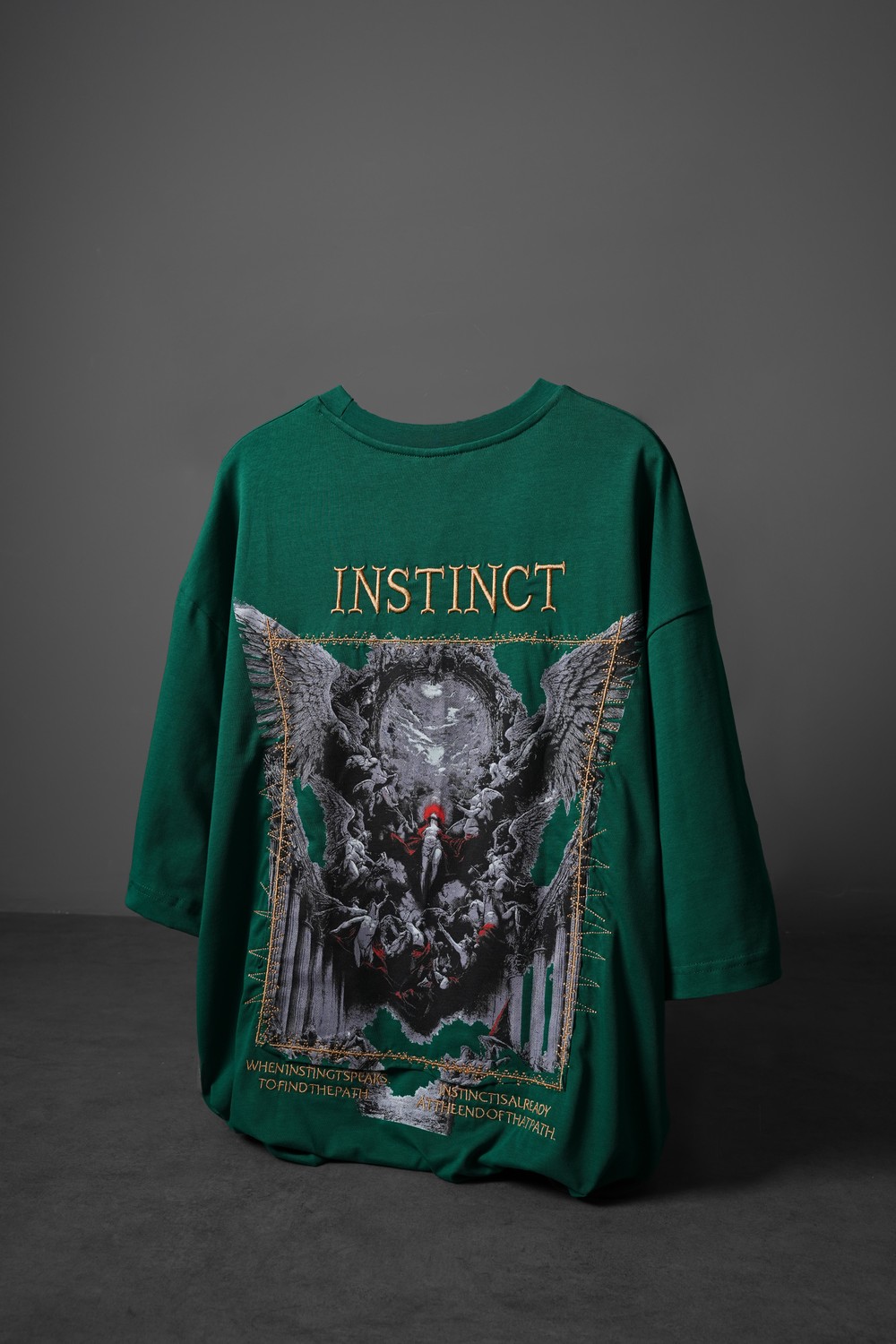 Erkek Yeşil İnstinct Patch Nakışlı Oversize Tshirt