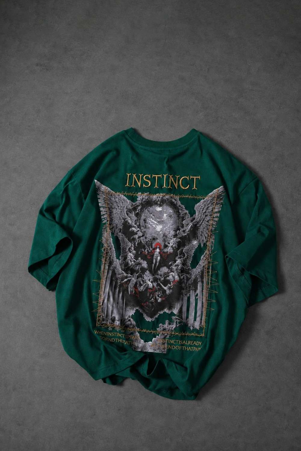 Erkek Yeşil İnstinct Patch Nakışlı Oversize Tshirt