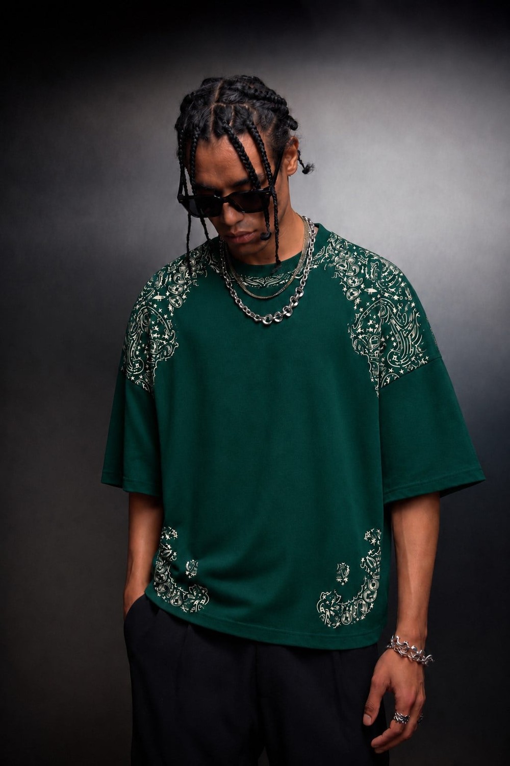 Erkek Yeşil No One Not Dead Baskılı Oversize Tshirt