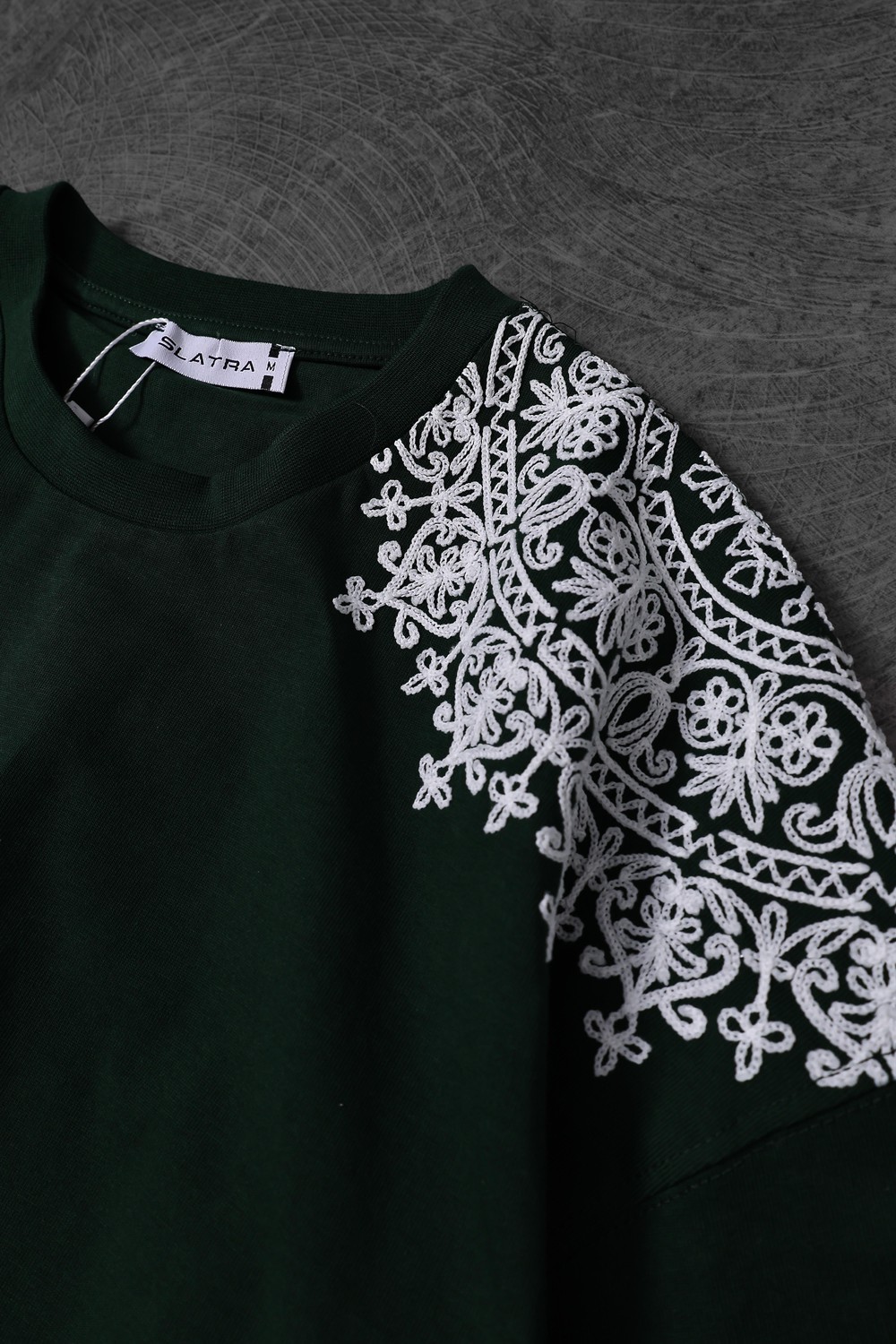 Erkek Yeşil Omuz ve Sırt Nakışlı Oversize Tshirt