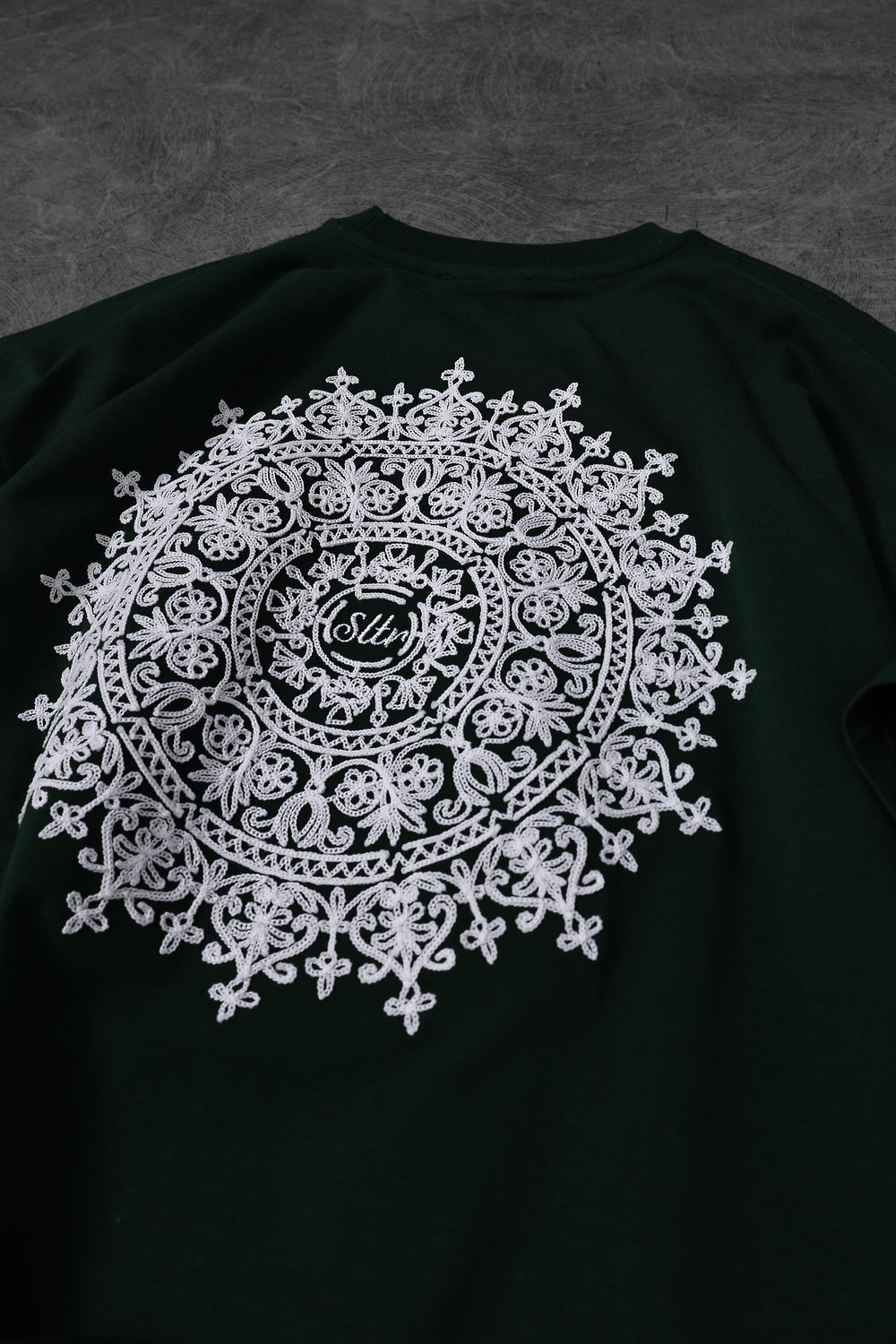 Erkek Yeşil Omuz ve Sırt Nakışlı Oversize Tshirt
