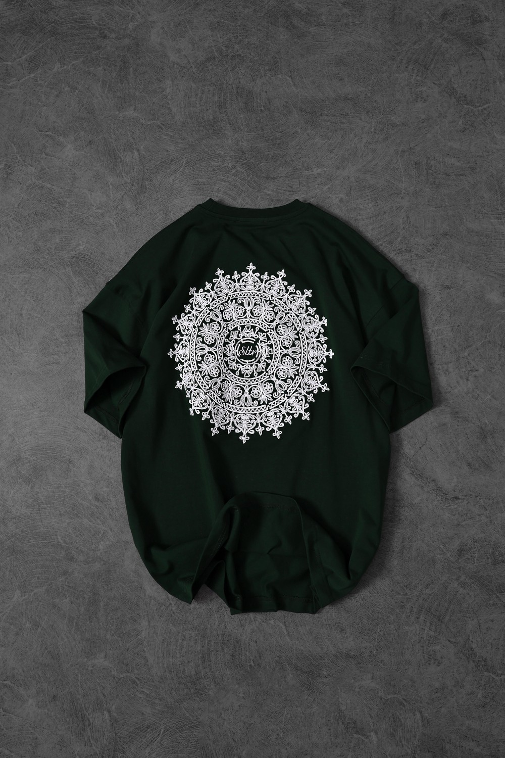 Erkek Yeşil Omuz ve Sırt Nakışlı Oversize Tshirt
