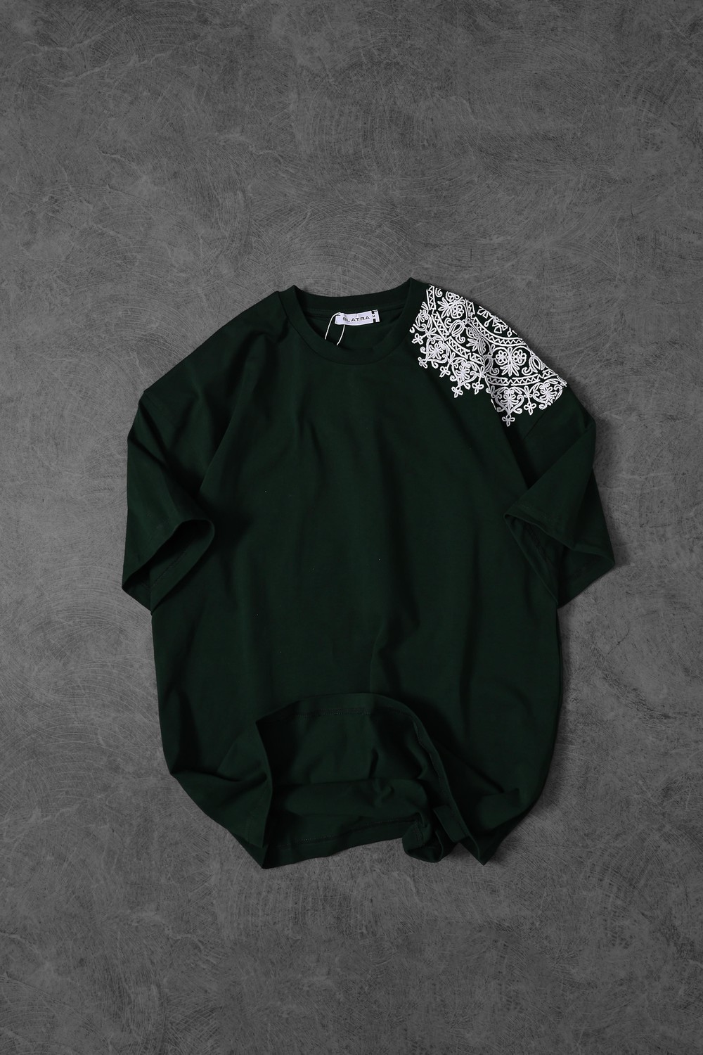 Erkek Yeşil Omuz ve Sırt Nakışlı Oversize Tshirt