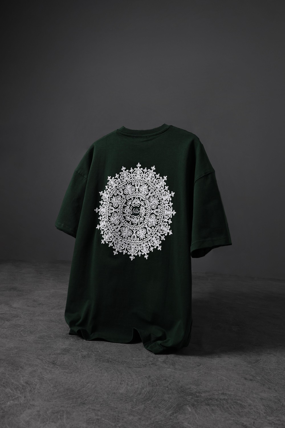 Erkek Yeşil Omuz ve Sırt Nakışlı Oversize Tshirt