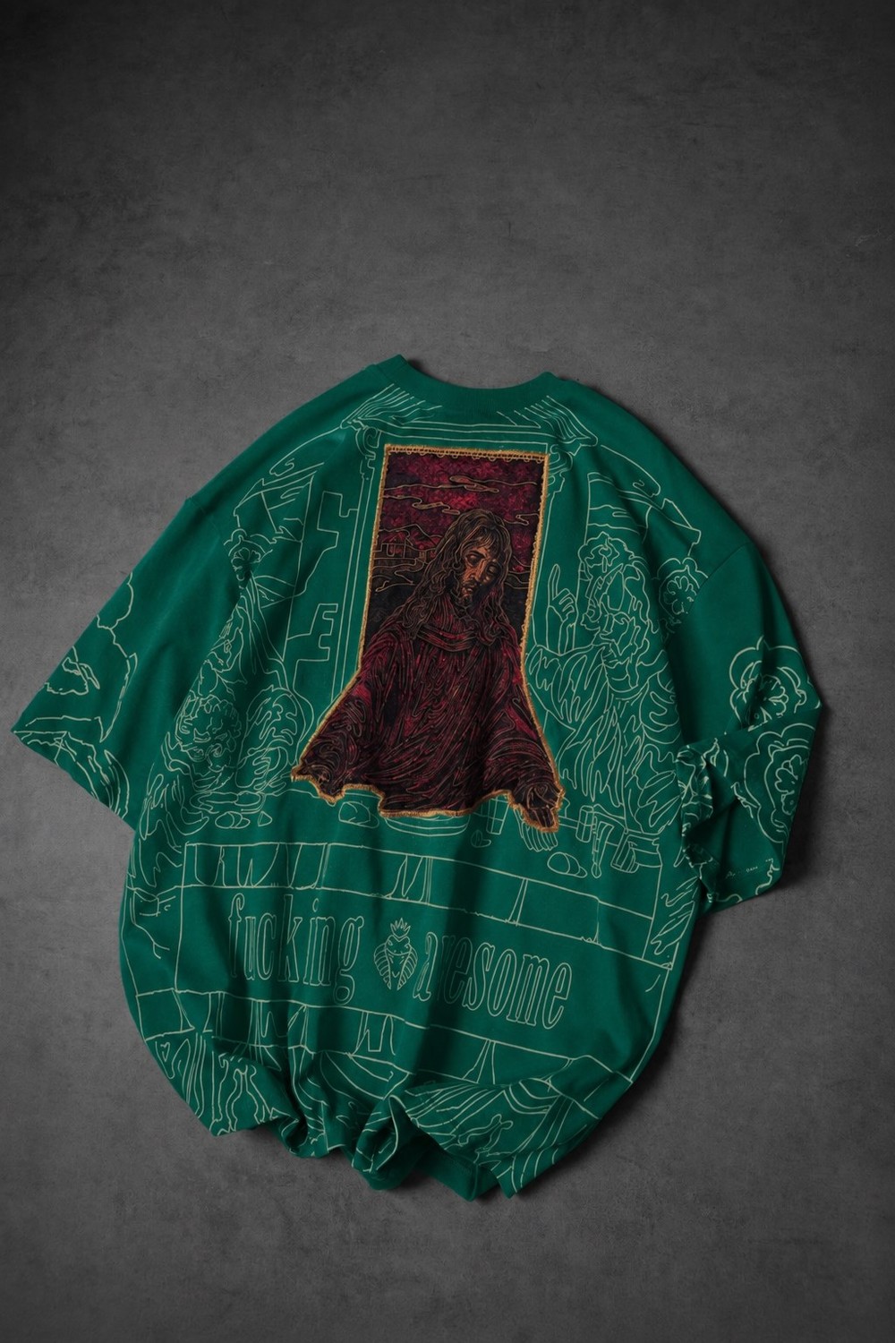 Erkek Yeşil Sanctum Kadife Patch Oversize Tshirt