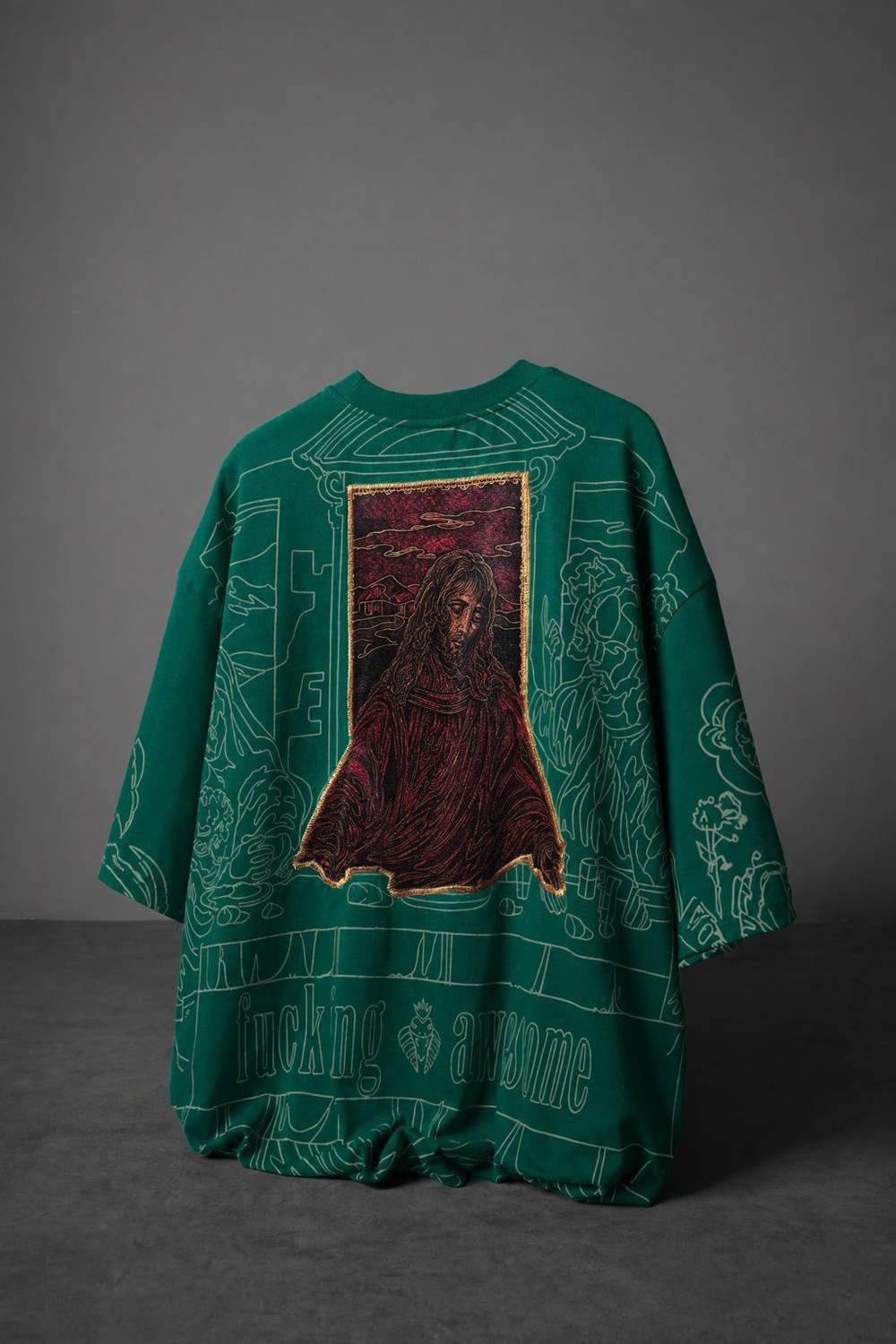 Erkek Yeşil Sanctum Kadife Patch Oversize Tshirt