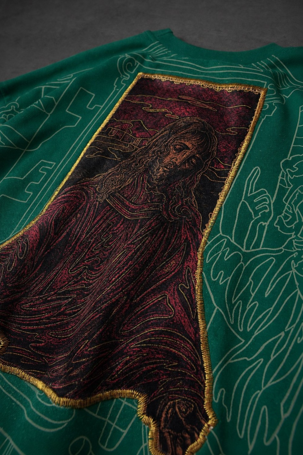 Erkek Yeşil Sanctum Kadife Patch Oversize Tshirt