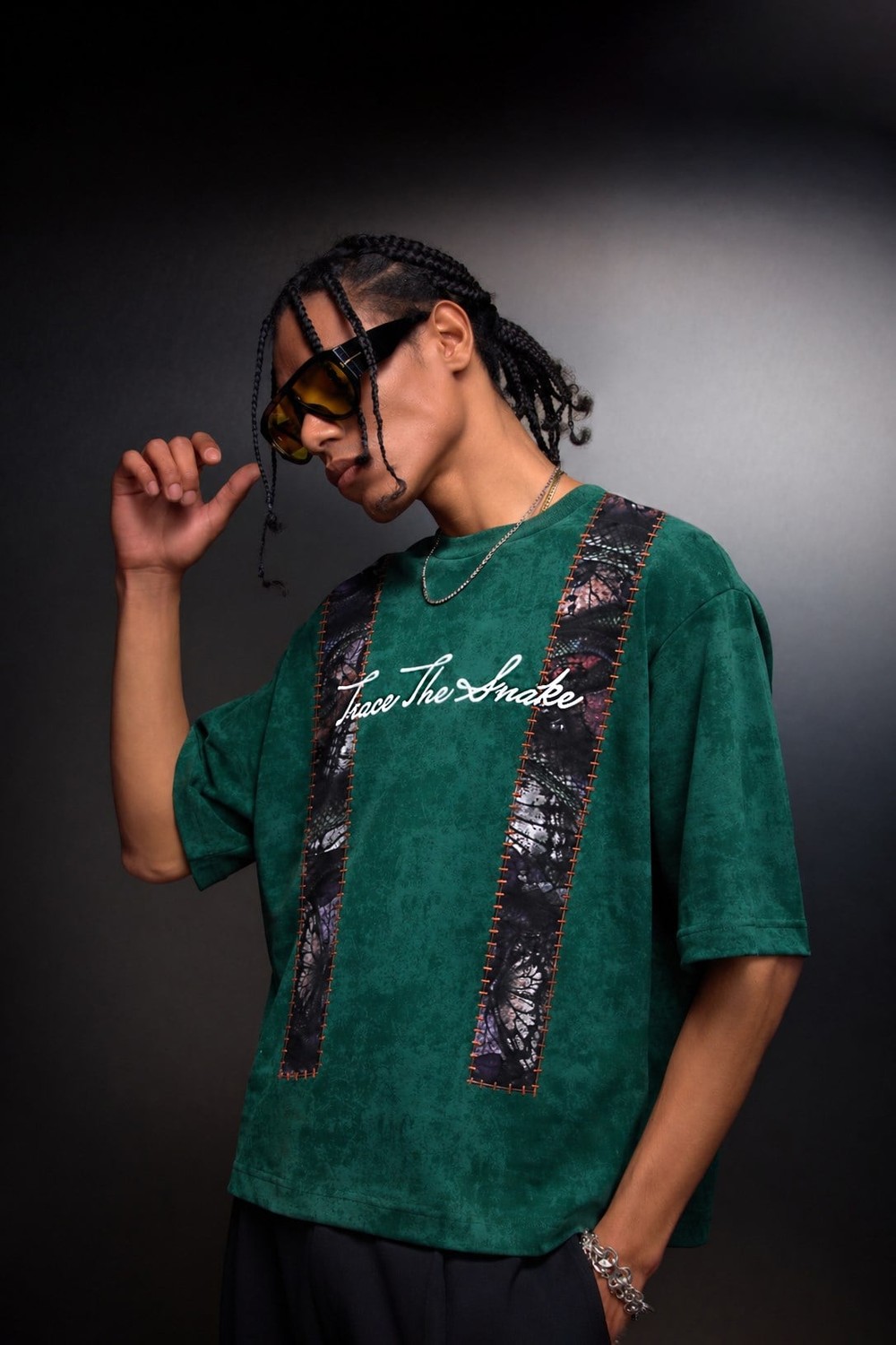 Erkek Yeşil Trace Patch Box Fit Yıkama Efektli Tshirt