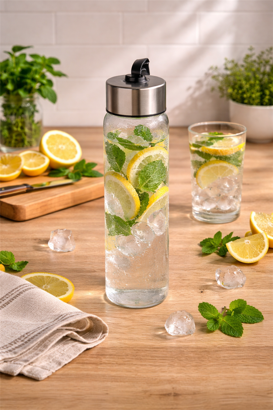 H2O 1lt Borosilikat Cam Matara SİYAH