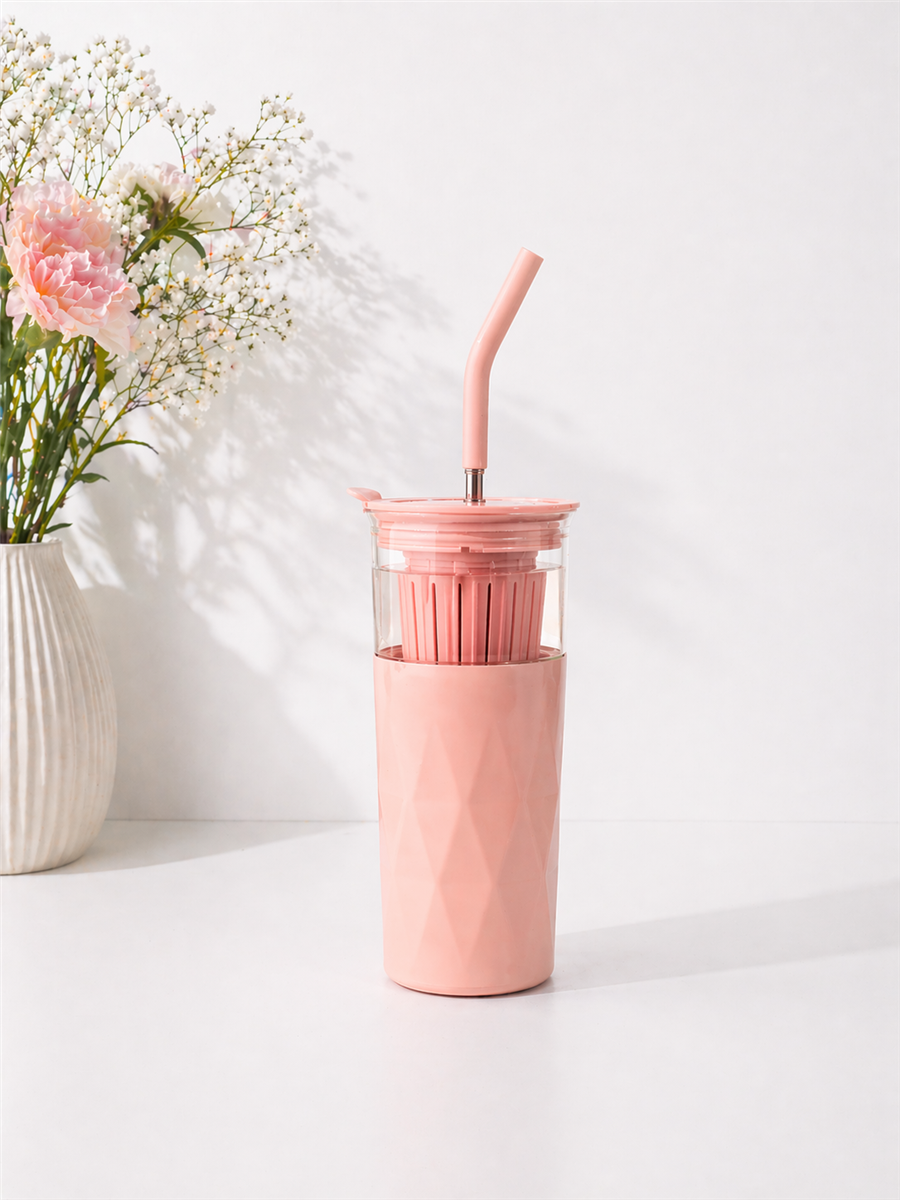H2O Detoks Hazneli Çelik Pipetli Termos Kupa – Pembe