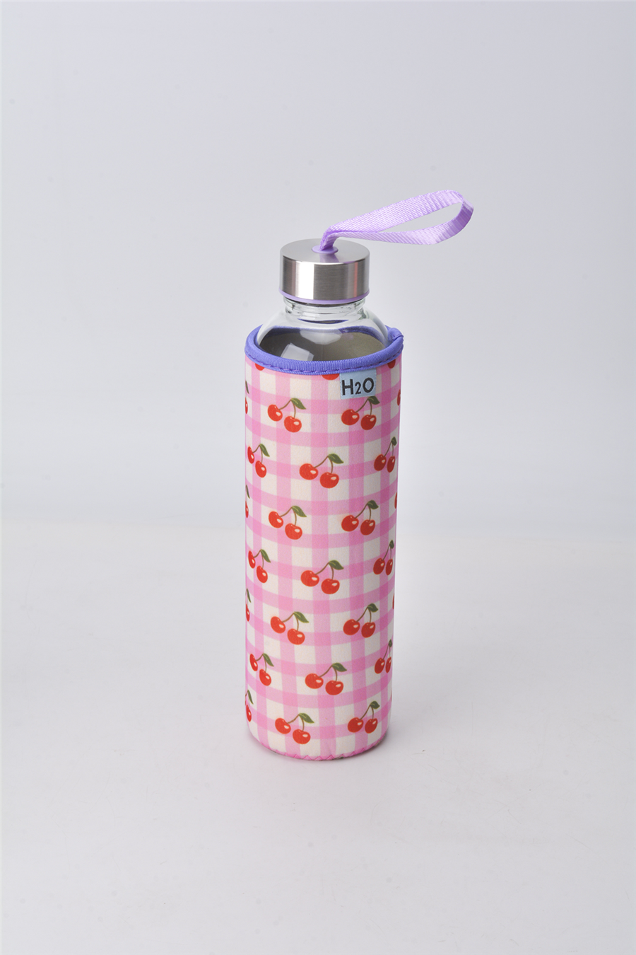 H2O Desenli Kilifli 750 Ml Cam Matara * Kiraz