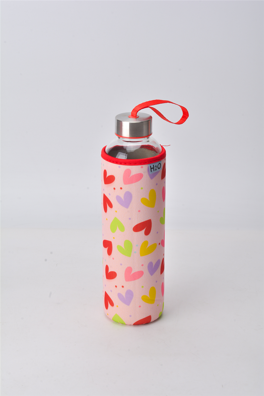 H2O Desenli Kilifli 750 Ml Cam Matara * Kalp
