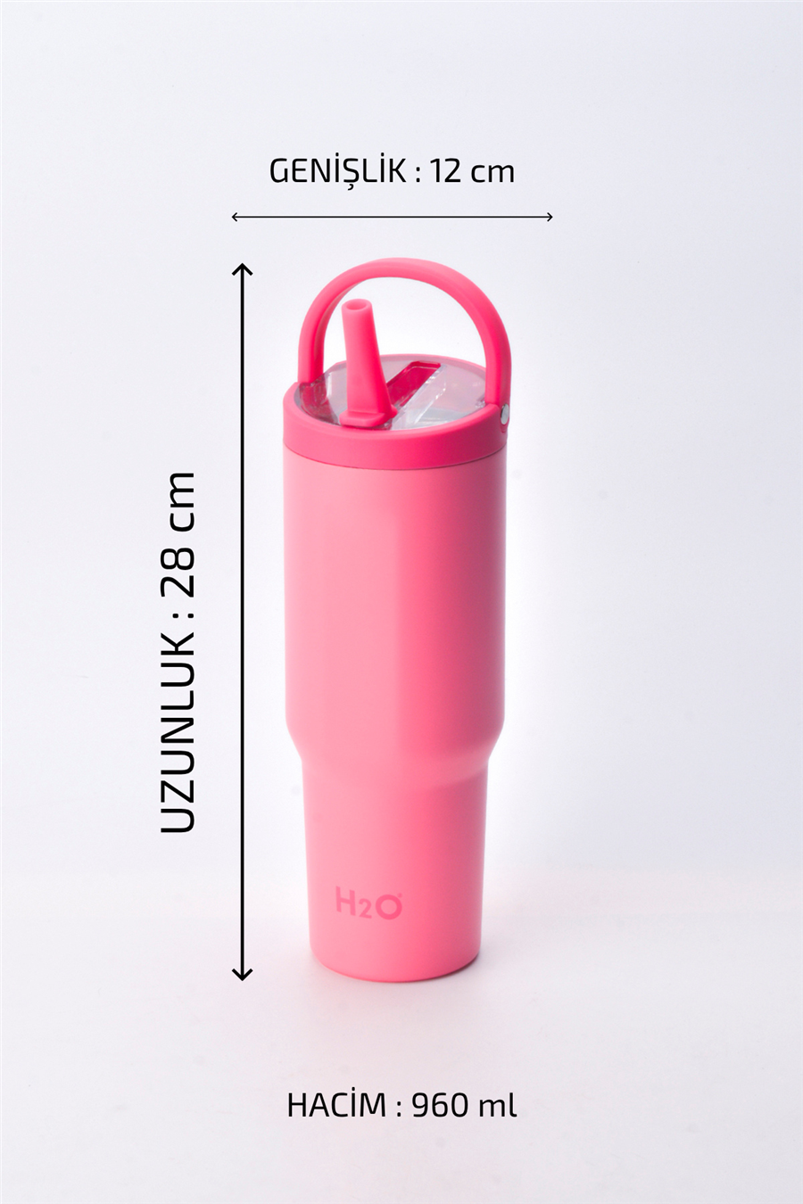 H2O Kulplu Pipetli Çelik Termos Kupa 960 ml – Pembe