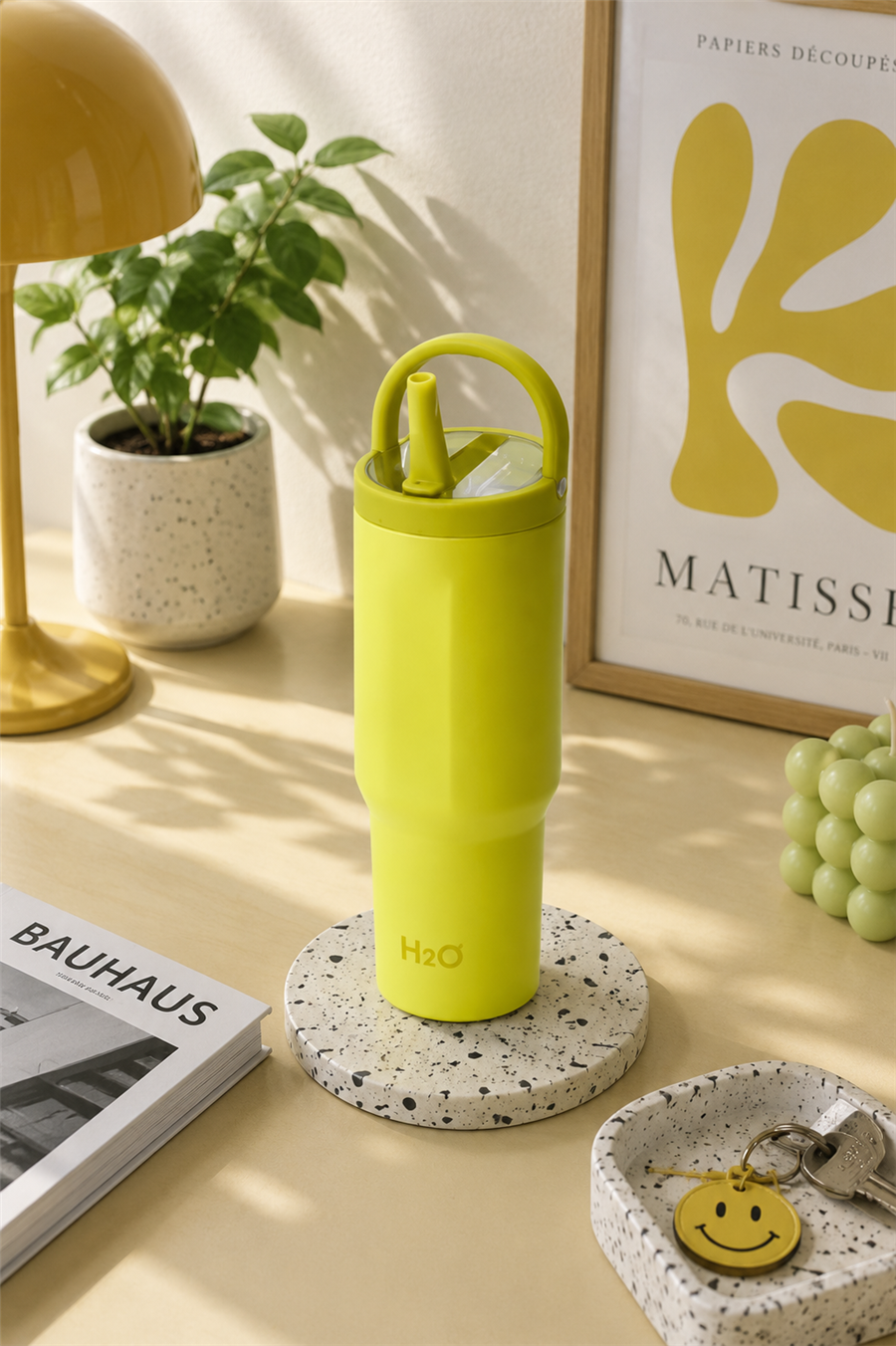 H2O Kulplu Pipetli Çelik Termos Kupa 960 ml – Sarı