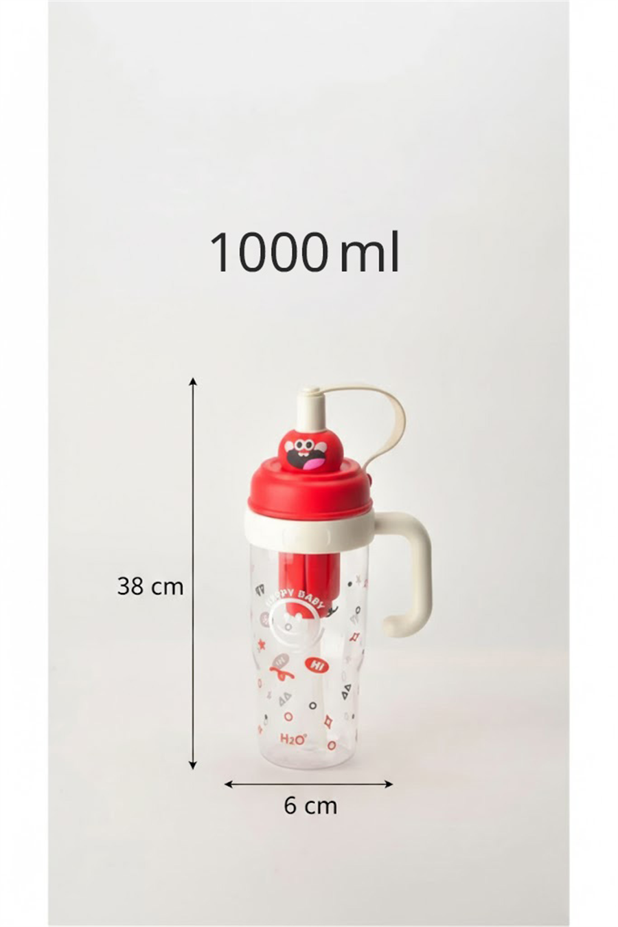 H2O Çocuk Pipetli Polikarbon Matara 1000 ml – Kırmızı