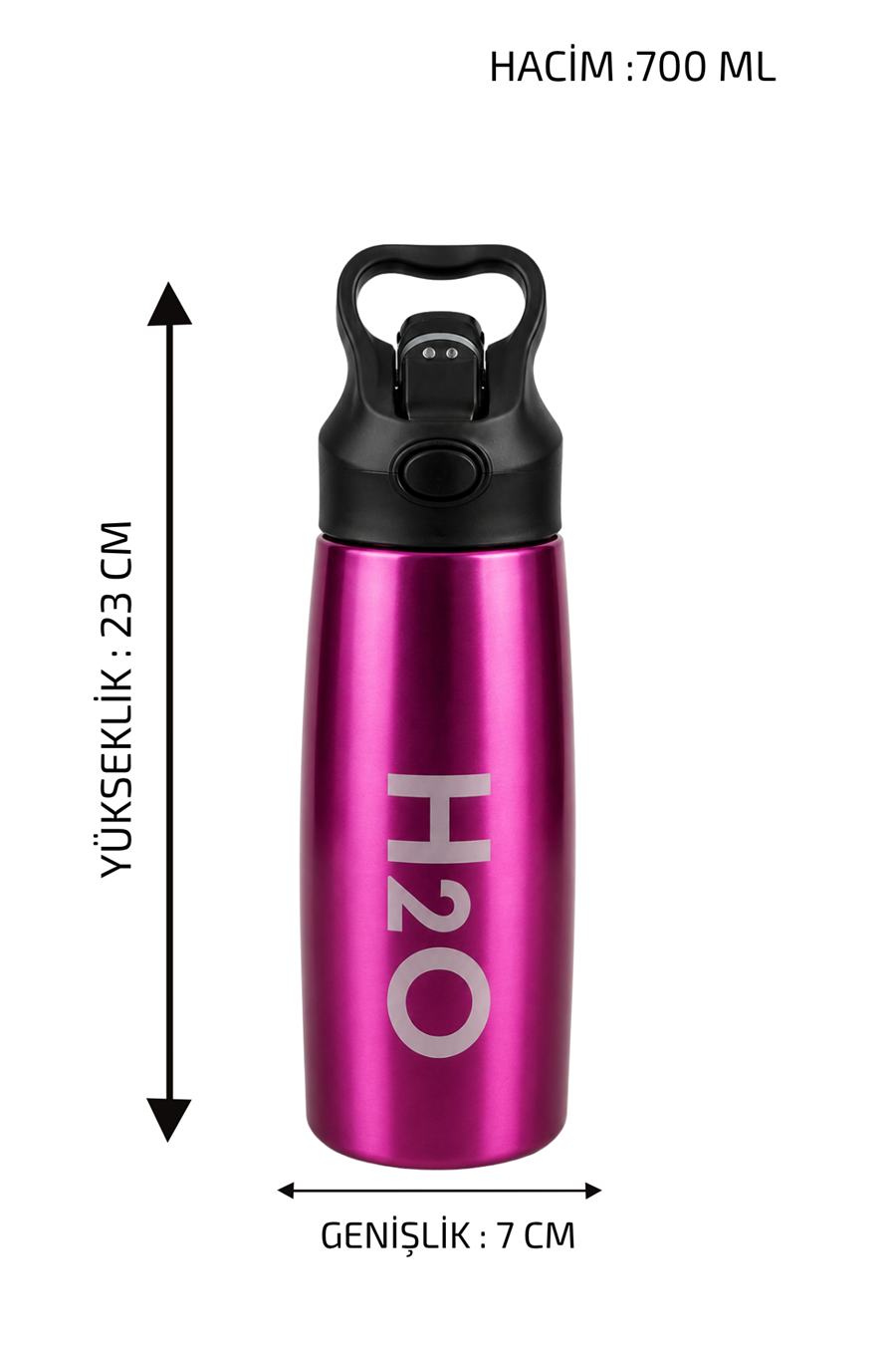 H2O Kulplu Çelik Matara 700 ml – Metalik Pembe