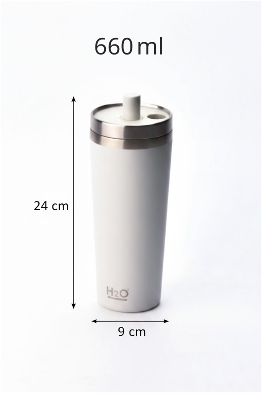 H2O Kapaklı Çelik Pipetli Termos Kupa 660 ml – Gri