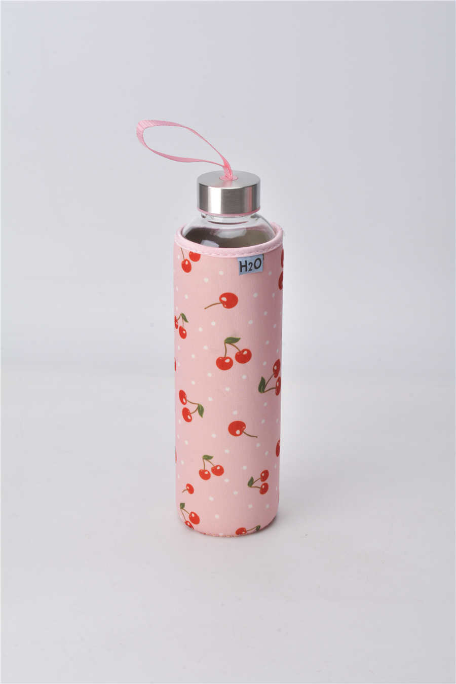 H2O Desenli Kilifli 750 Ml Cam Matara * Kiraz