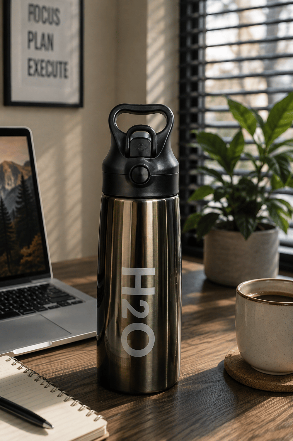 H2O Kulplu Çelik Matara 700 ml – Metalik Kahverengi
