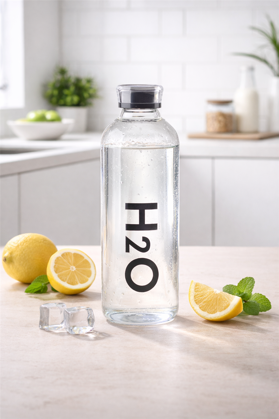 H2O 1lt Borosilikat Cam Matara Siyah