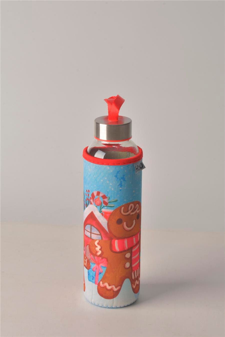 H2O Yeni Yil Desen Kilifli 500 ML.Cam Matara