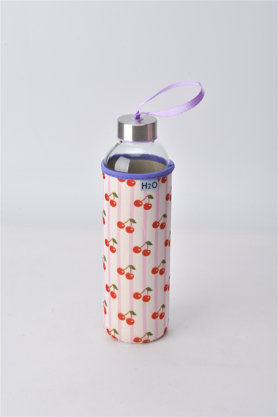H2O Desenli Kilifli 750 Ml Cam Matara * Kiraz