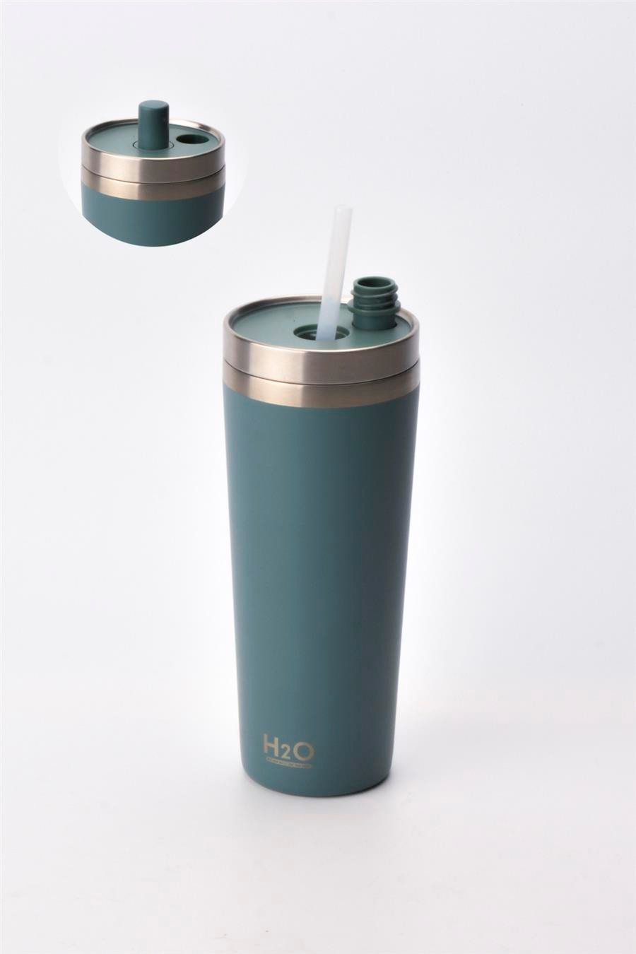 H2O Kapaklı Çelik Pipetli Termos Kupa 6600 ml – Yeşil