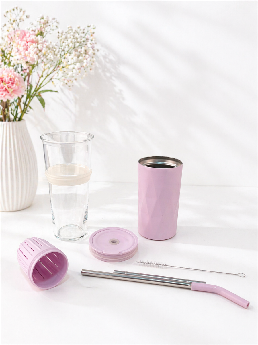 H2O Detoks Hazneli Çelik Pipetli Termos Kupa – Lila