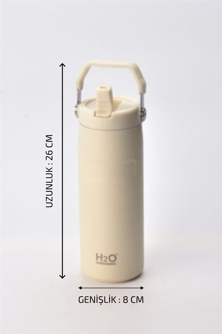 H2O Kulplu Pipetli Termos Matara 480 ml – Beyaz