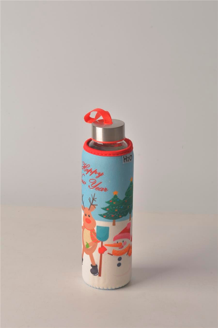 H2O Yeni Yil Desen Kilifli 500 ML.Cam Matara