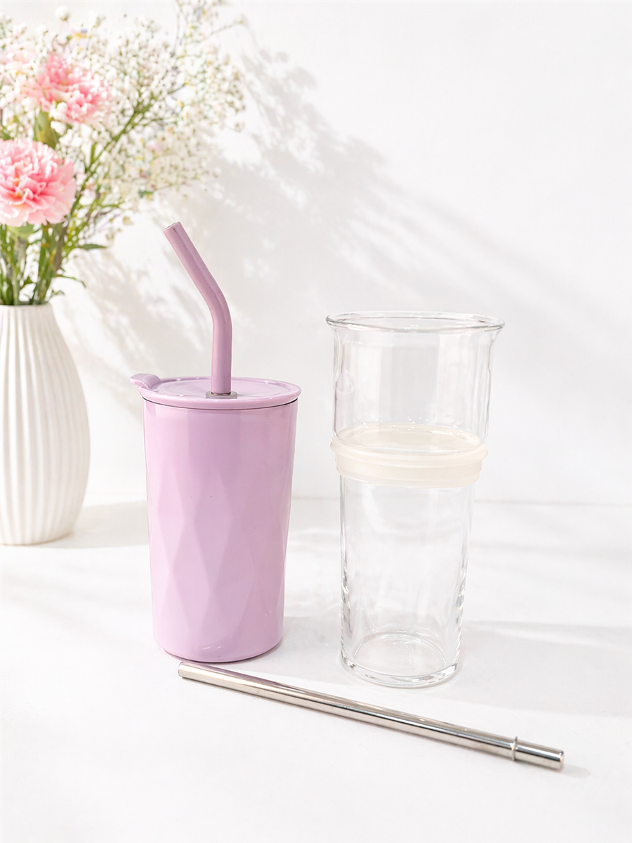 H2O Detoks Hazneli Çelik Pipetli Termos Kupa – Lila