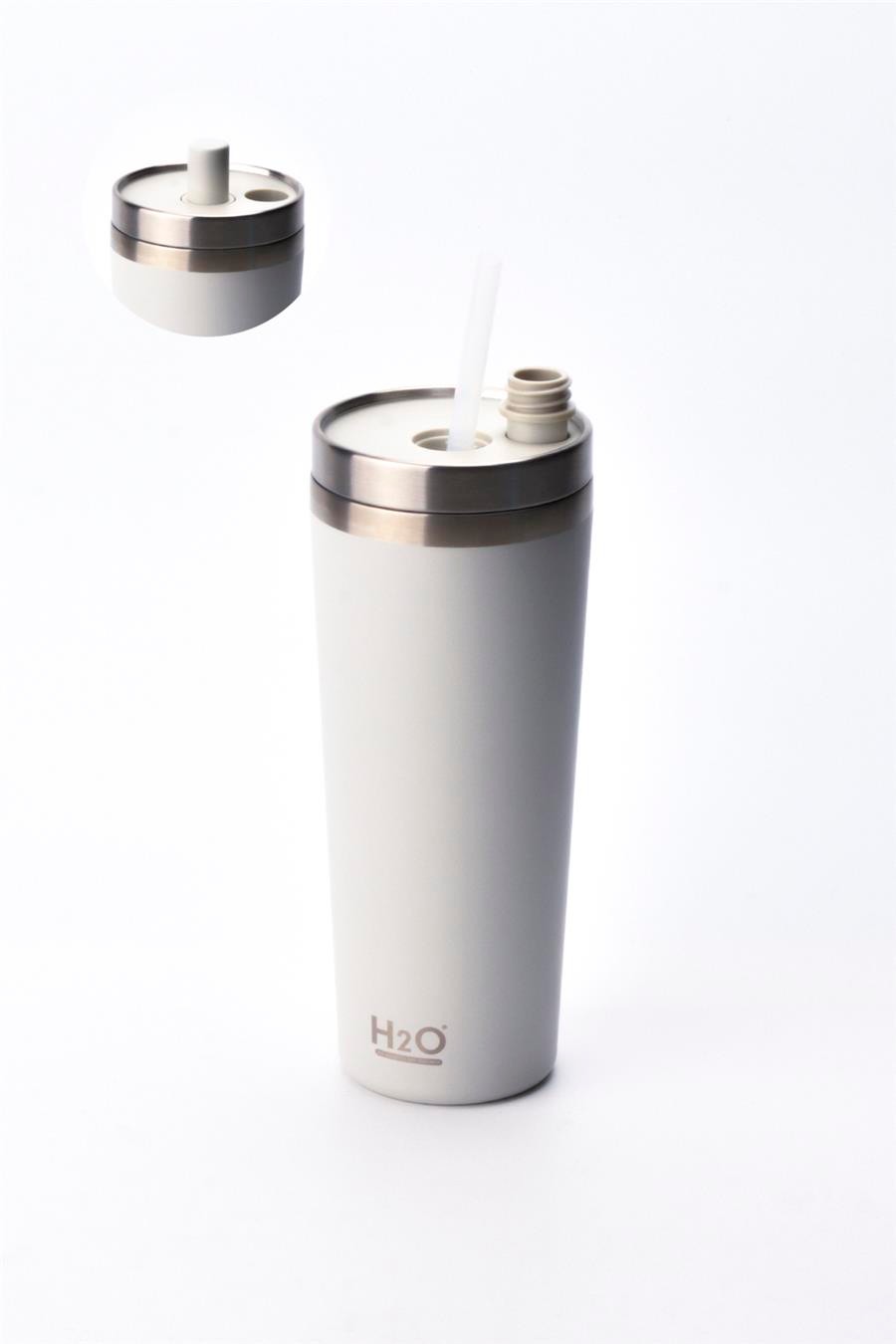 H2O Kapaklı Çelik Pipetli Termos Kupa 660 ml – Gri