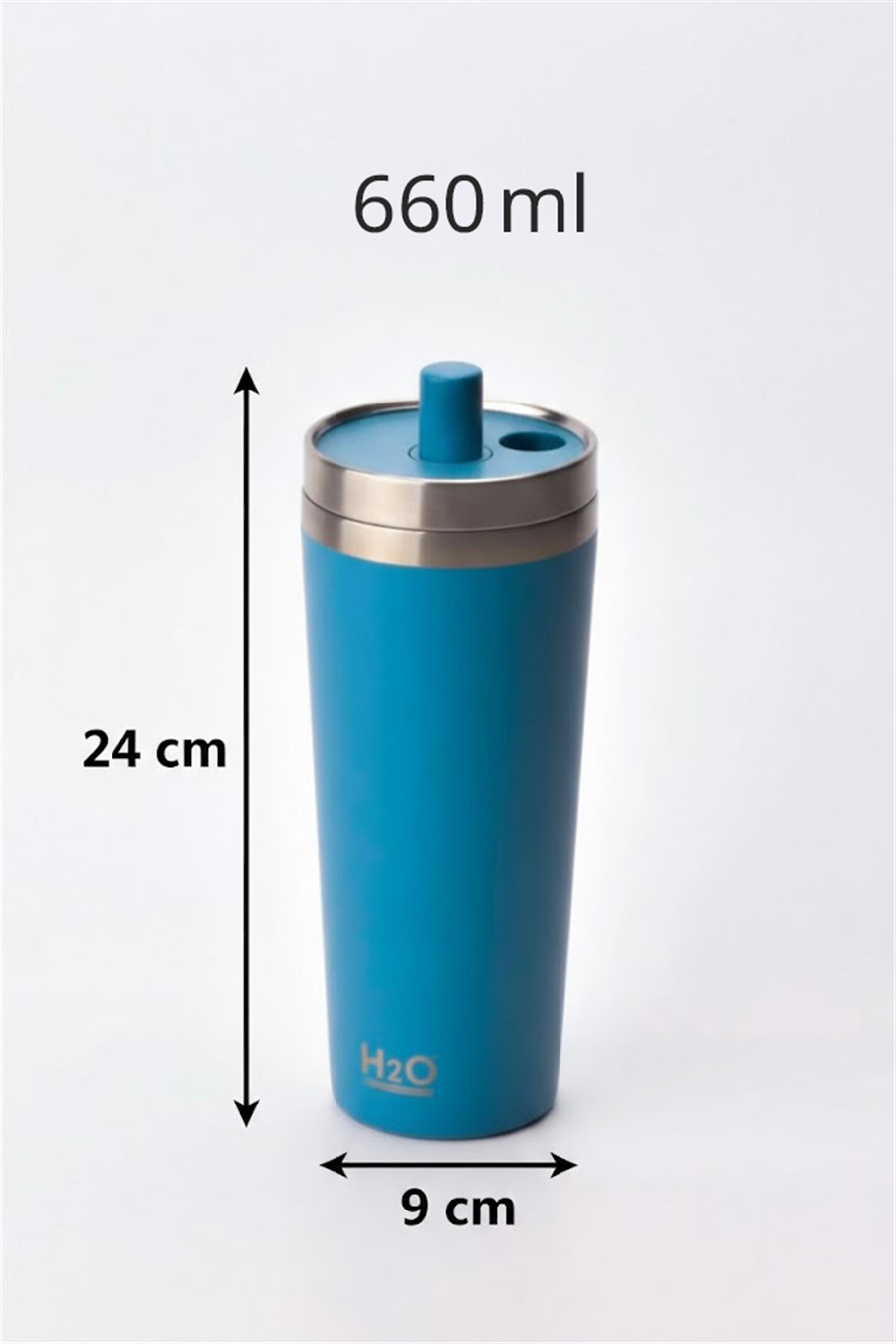 H2O Kapaklı Çelik Pipetli Termos Kupa 660 ml - Mavi