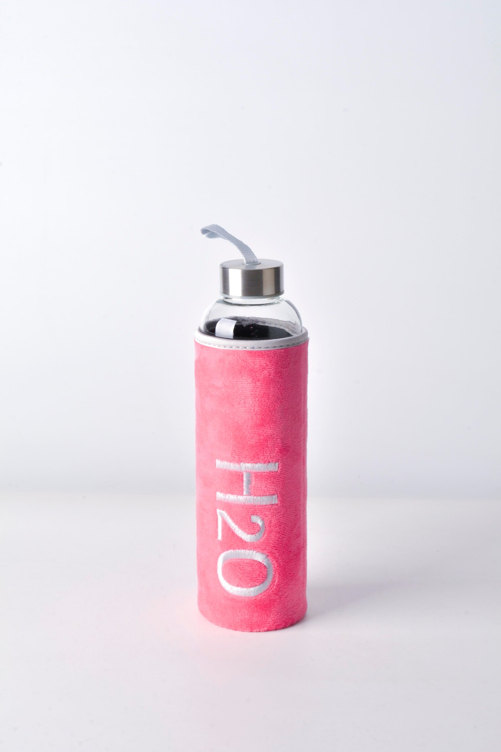 H2O Peluş Kılıflı Cam Matara 600 ml – Koyu Pembe