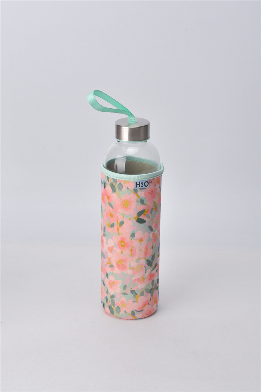 H2O Desenli Kilifli 750 Ml Cam Matara * Gül