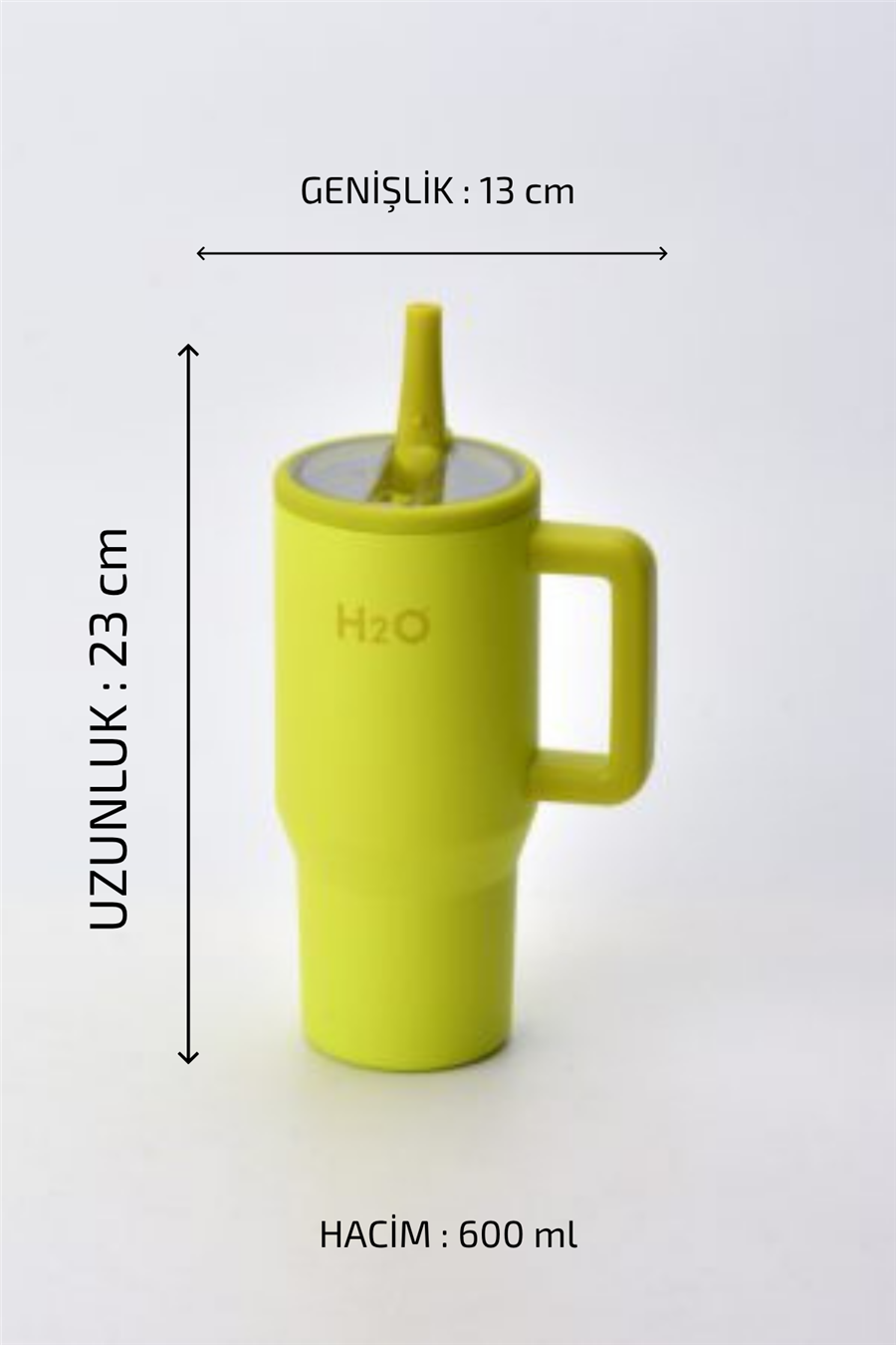 H2O Kulplu Pipetli Çelik Termos Kupa 600 ml – Limon Sarısı