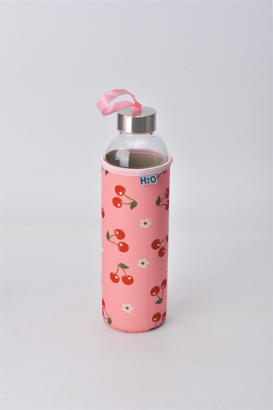 H2O Desenli Kilifli 750 Ml Cam Matara * Kiraz